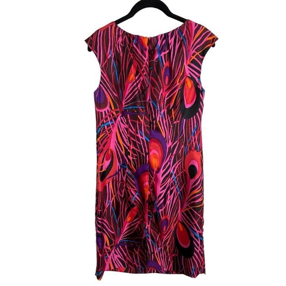 MILLY OF NEW YORK Women's Peacock Red Colorful Silk Shift Dress Size 2 - Picture 3 of 6
